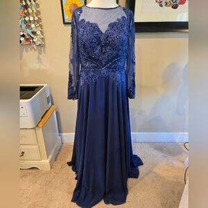 JJs House Navy Long Sleeve Lace Dress